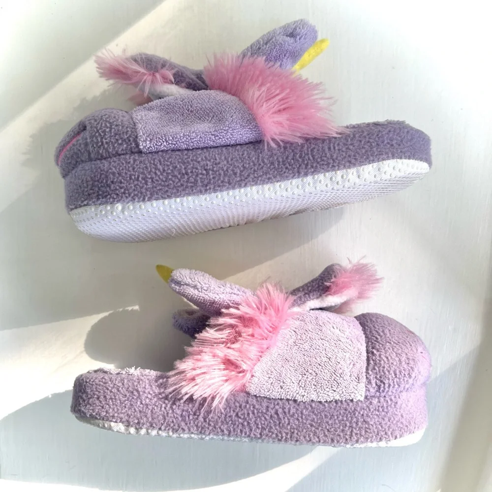 Stompeez Kids Unicorn Slippers Purple & Pink Size Medium Plush Slipper Shoes